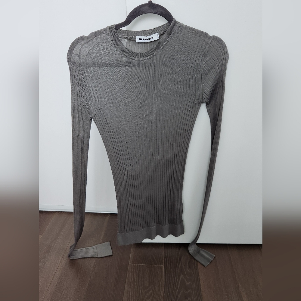 Jil Sander Gray Ribbed Long Sleeve Sweater